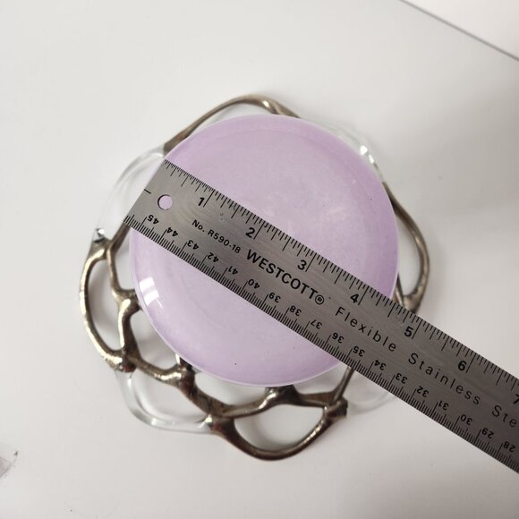 M Duca Hand Blown Mid-Century Glass Lattice Web Vase Gold Lavender Signed - Picture 16 of 16